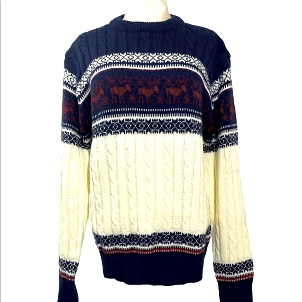 Rare Vintage Sweater Nordic Fair Isle Chunky Knit Winter Christmas Ski Crewneck